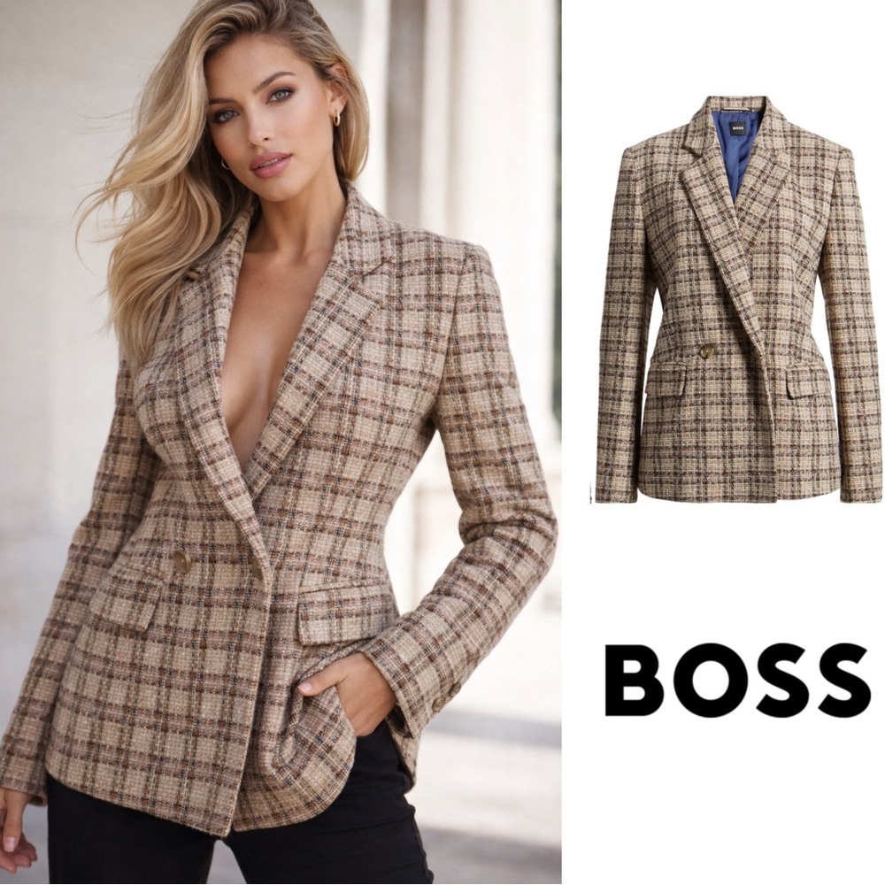 NEW Boss Janka Double Breasted Checkered Blazer